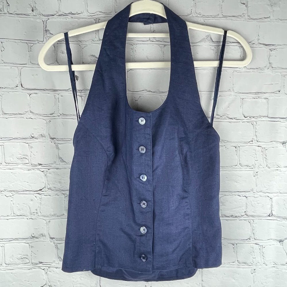 Navy Linen Halter Vest Top